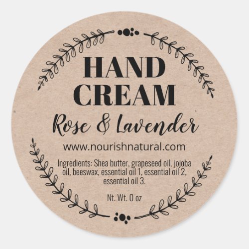 Natural Homemade Hand Cream Kraft Labels