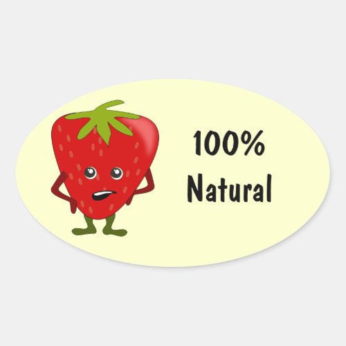 Natural Ingredients Food Labels Strawberry Oval Sticker