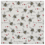 Natural Ivory Linen Bee Mine Illustration Pattern Fabric