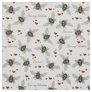 Natural Ivory Linen Bee Mine Illustration Pattern Fabric