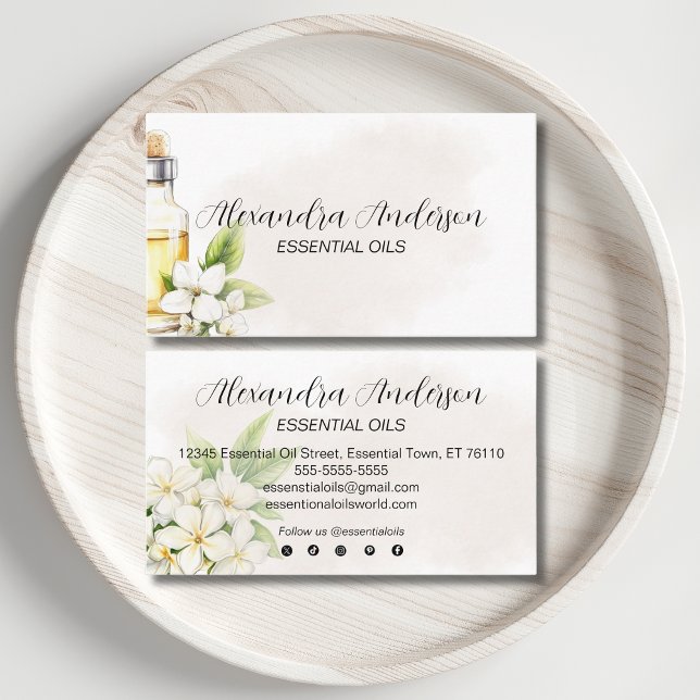 Natural Jasmine Essential Oils Watercolor Floral Business Card (Natural Jasmine Essential Oils Watercolor Floral Business Card)