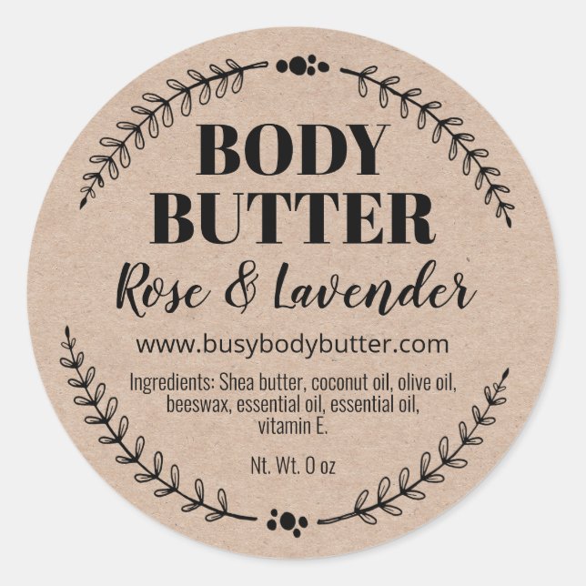 Natural Kraft Handmade Body Butter Labels (Front)