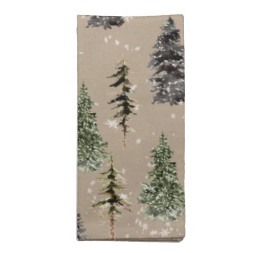 Natural Kraft Winter Woodland Snowy Spruce Trees Cloth Napkin