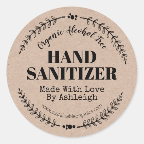 Natural Kraft With Leaves Homemade Hand Sanitizer Classic Round Sticker