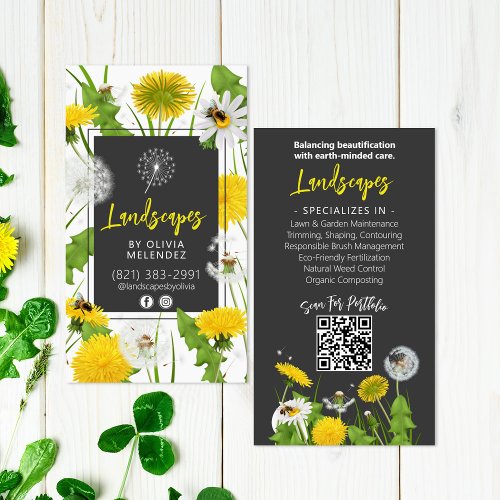  Natural Lawn Care Service Promo Dandelion  Bees Business Card