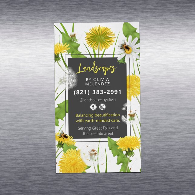  Natural Lawn Care Service Promo Dandelion & Bees Business Card Magnet (Creator Uploaded)
