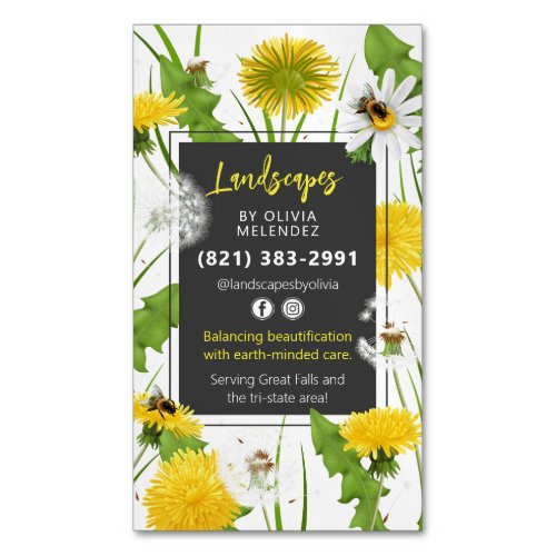  Natural Lawn Care Service Promo Dandelion  Bees Business Card Magnet
