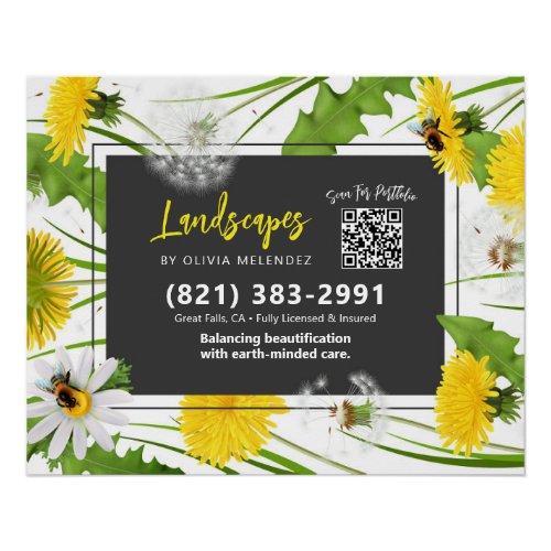  Natural Lawn Care Service Promo Dandelion  Bees Poster