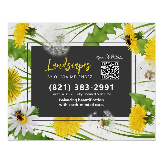  Natural Lawn Care Service Promo Dandelion & Bees Poster (Front)