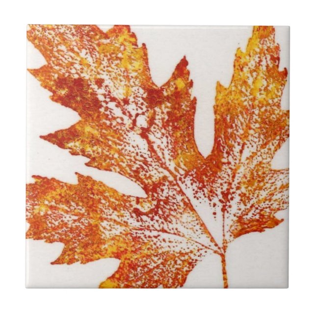 Natural leaf print of fall maple in oranges Yellow Ceramic Tile (Front)
