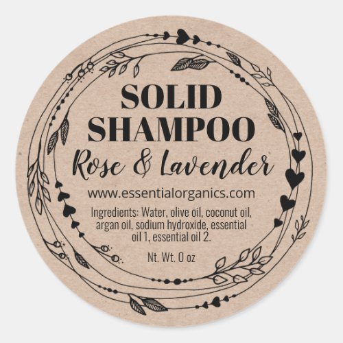 Natural Leafy Handmade Solid Shampoo Bar Classic Round Sticker