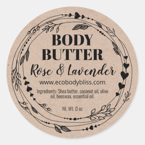 Natural Leafy Homemade Body Butter Kraft Labels