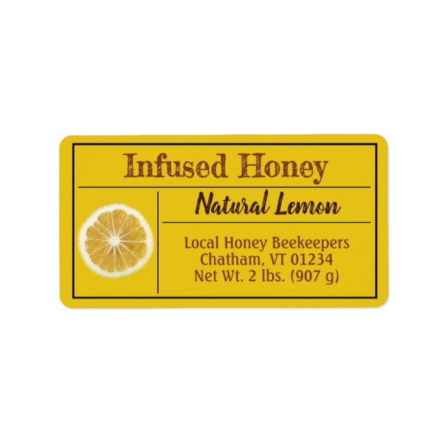 Natural Lemon Flavor Infused Honey Label (Front)