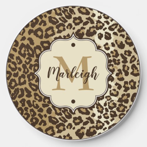 Natural Leopard Custom Monogram Name Wireless Charger