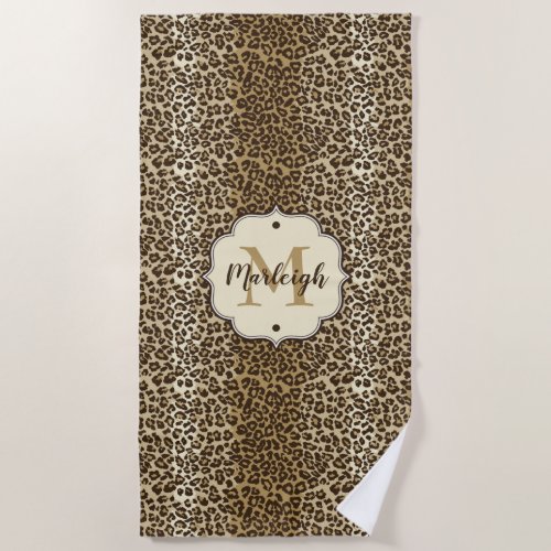 Natural Leopard Print Custom Monogram Name Beach Towel