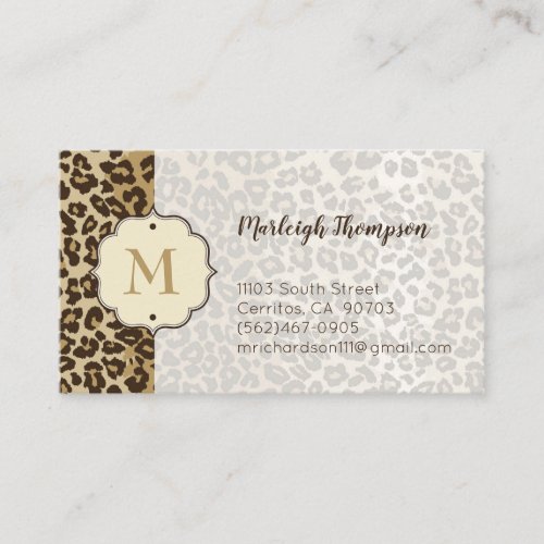 Natural Leopard Print Custom Monogram Name Business Card