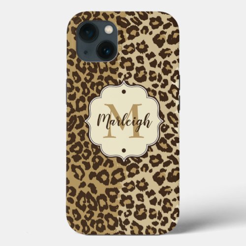 Natural Leopard Print Custom Monogram Name iPhone 13 Case