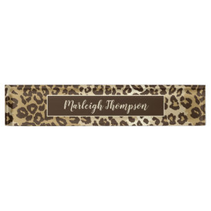 Natural Leopard Print Custom Monogram Name Desk Name Plate