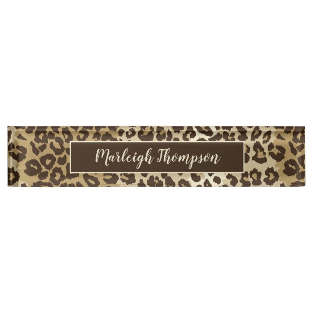 Natural Leopard Print Custom Monogram Name Desk Name Plate (Front)