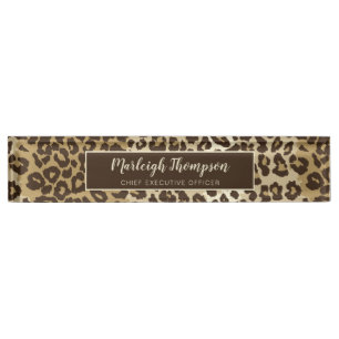 Natural Leopard Print Custom Monogram Name Desk Name Plate