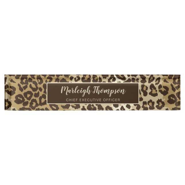 Natural Leopard Print Custom Monogram Name Desk Name Plate (Front)