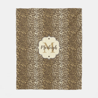 Natural Leopard Print Custom Monogram Name Fleece Blanket