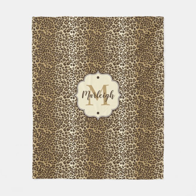 Natural Leopard Print Custom Monogram Name Fleece Blanket (Front)