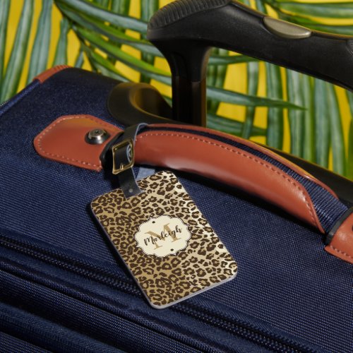 Natural Leopard Print Custom Monogram Name Luggage Tag