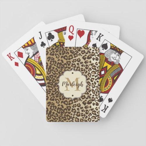 Natural Leopard Print Custom Monogram Name Playing Cards
