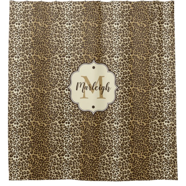 Natural Leopard Print Custom Monogram Name Shower Curtain (Front)