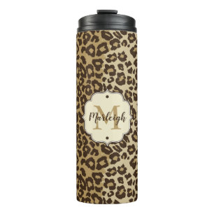 Natural Leopard Print Custom Monogram Name  Thermal Tumbler