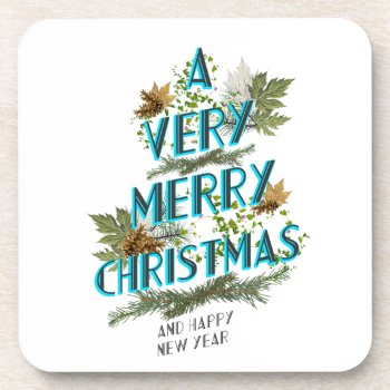 Natural Letters Christmas Tree Beverage Coaster by KeyholeDesign at Zazzle
