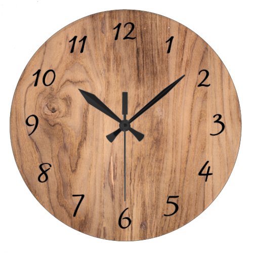 Natural Light Brown Wood Grain Accent Large Clock
