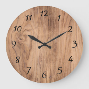 Natural Light Brown Wood Grain Accent Large Clock