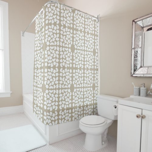 Natural Light Taupe  White Tile Print Shower Curtain