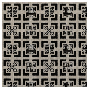 Natural Linen Adinkra-Kufic Tapestry Fabric