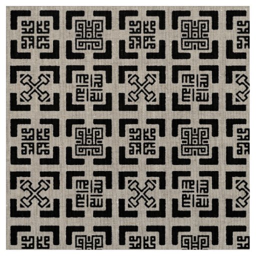 Natural Linen Adinkra-Kufic Tapestry Fabric