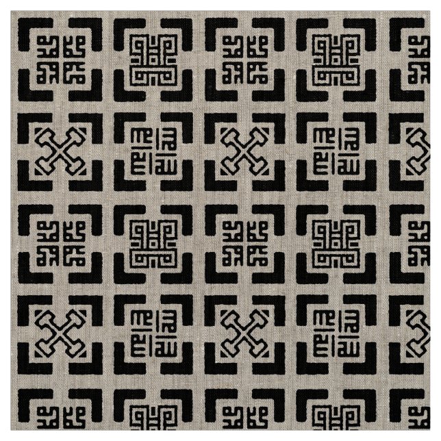 Natural Linen Adinkra-Kufic Tapestry Fabric (Swatch)