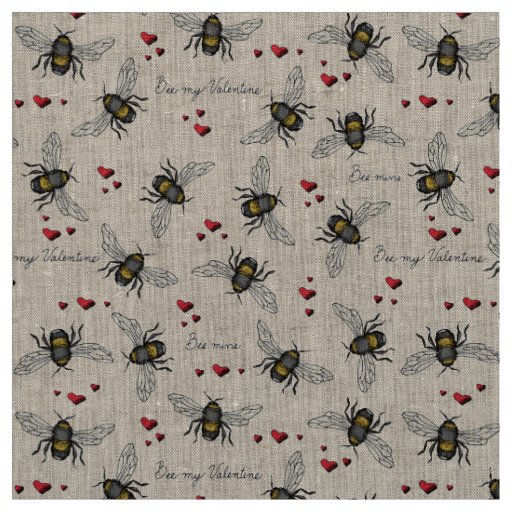 Natural Linen Bee Mine Bees Illustration Pattern Fabric