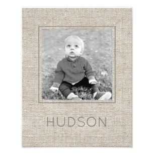 Natural Linen Black White PHOTO NAME Timeless Print