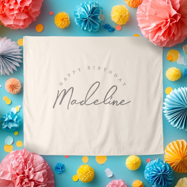Natural Linen Personalized Birthday Banner Tapestry (Creator Uploaded)