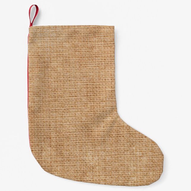 Natural linen texture as backgroundbagging, beige, small christmas stocking (Front)