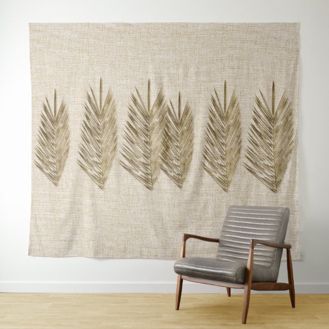 Natural Linen Texture Palm Leaves Drawing Tapestry (In Situ (Horizontal))