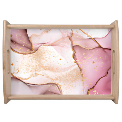 Natural luxury abstract fluid art painting in alco serving tray