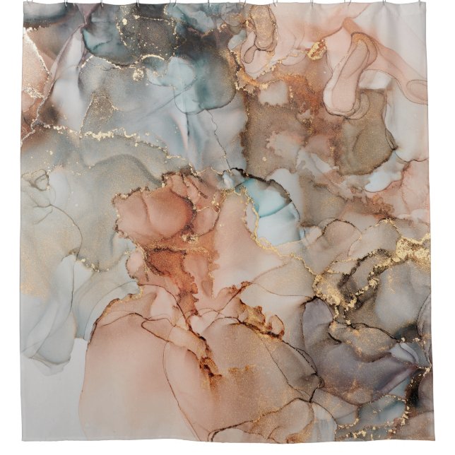 Natural luxury abstract fluid art painting in alco shower curtain (Front)