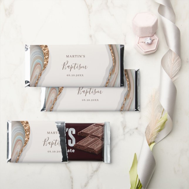 Natural Marble Agate Hershey Bar Baptism Favors (Front)