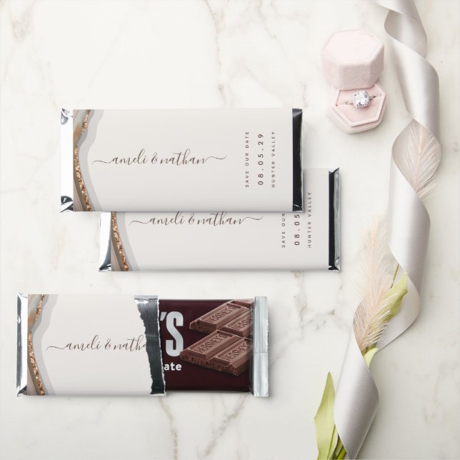Natural Marble Agate Hershey Bar Save the date (Front)