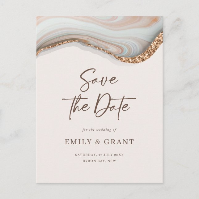Natural Marble Agate Save the date postcard (Front)