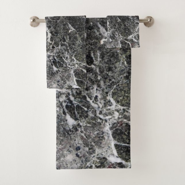 Natural Marble Stone In Gray Tones Bath Towel Set (Insitu)