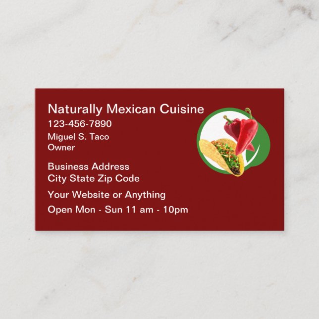Natural Mexican Cuisine Business Cards  (Front)
